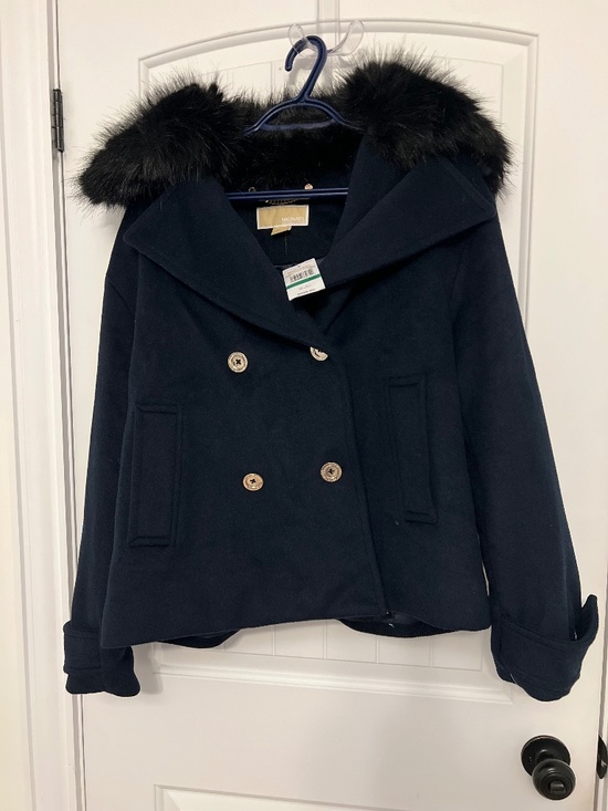 Michael Kors Jackets & Blazers - Michael Kors Navy Pea Coat with Black Fur Trim